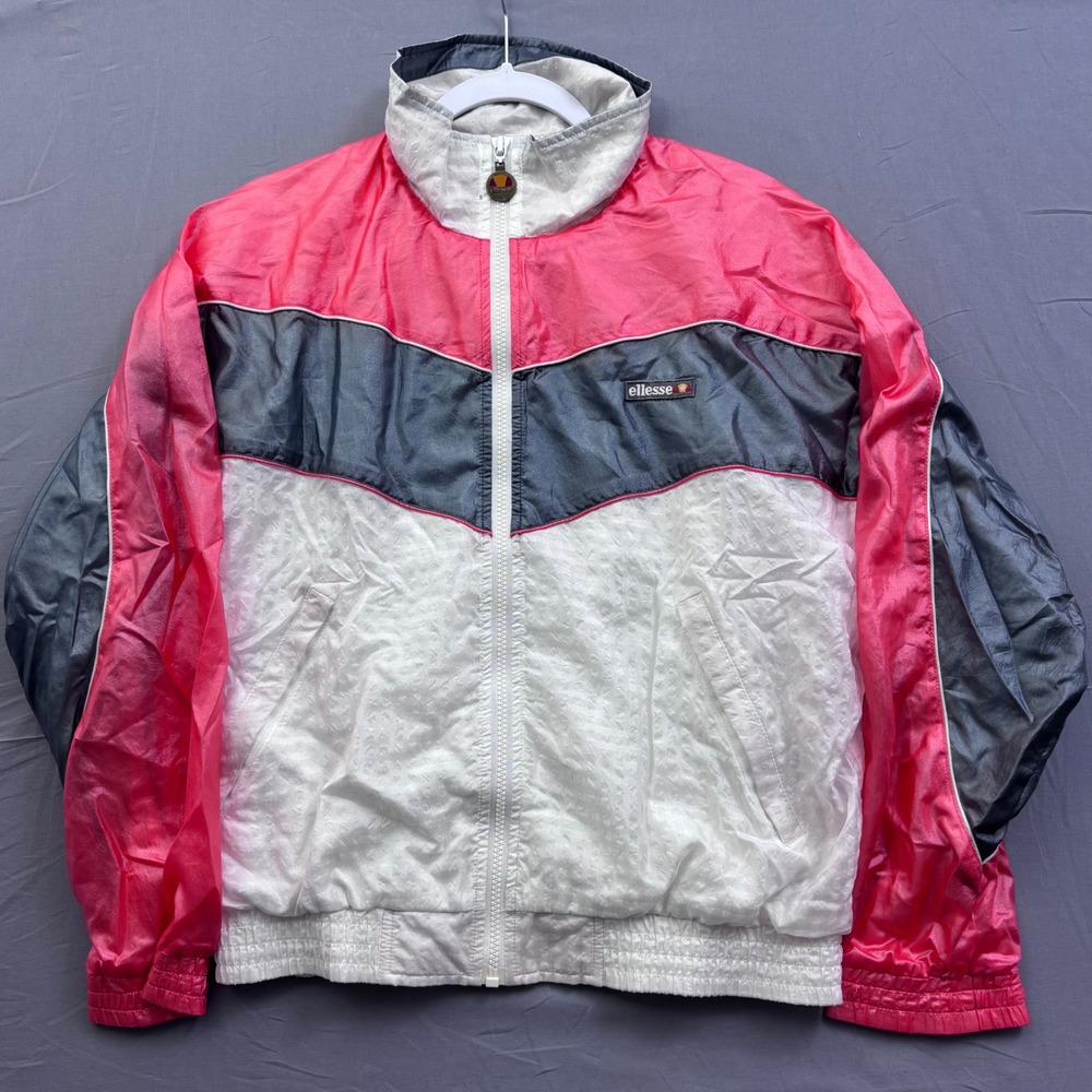Vintage Ellesse Butterfly Windbreaker Jacket Pink White Grey Colorblock Size 0